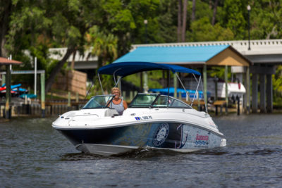 woman cruising boat