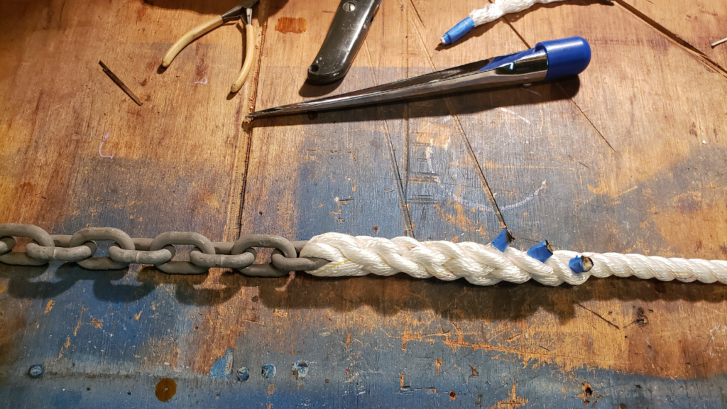 Replacing the Anchor Rode and Splicing Line to Anchor Chain on a Boat