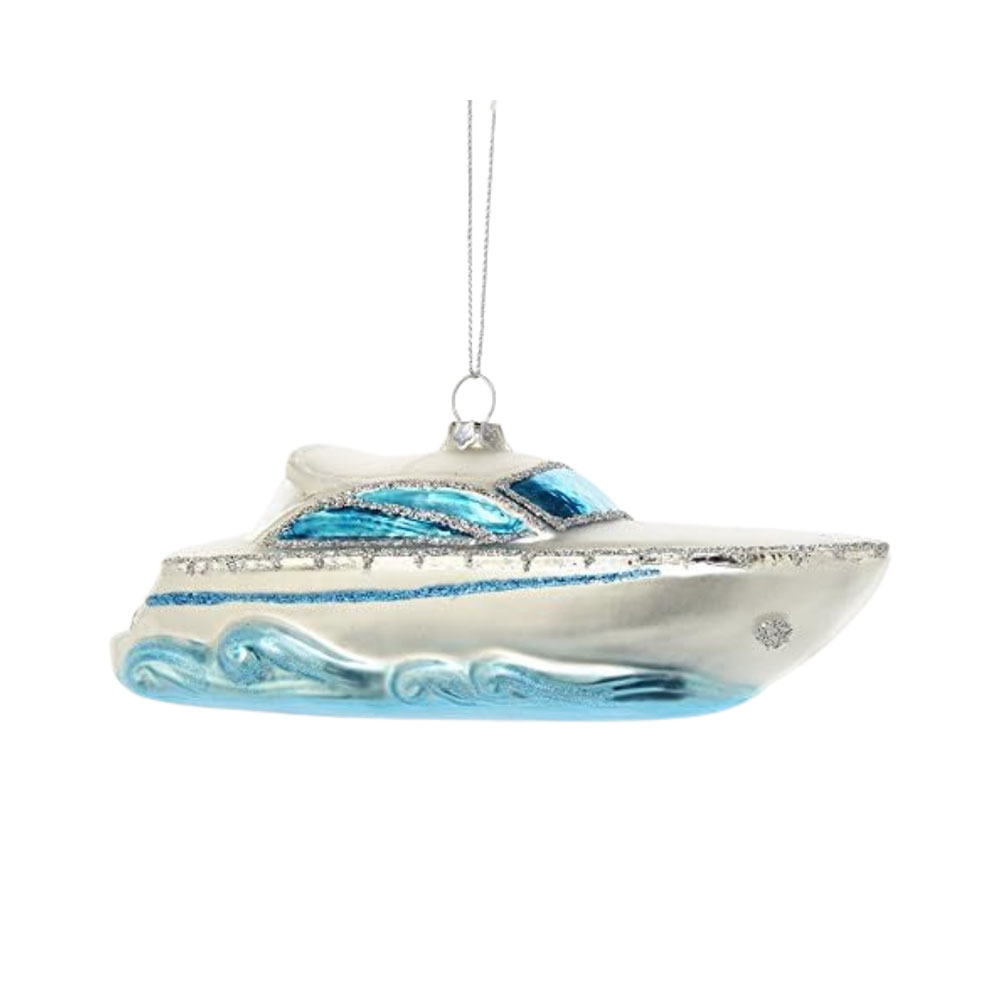 Power Boat Glass Ornament