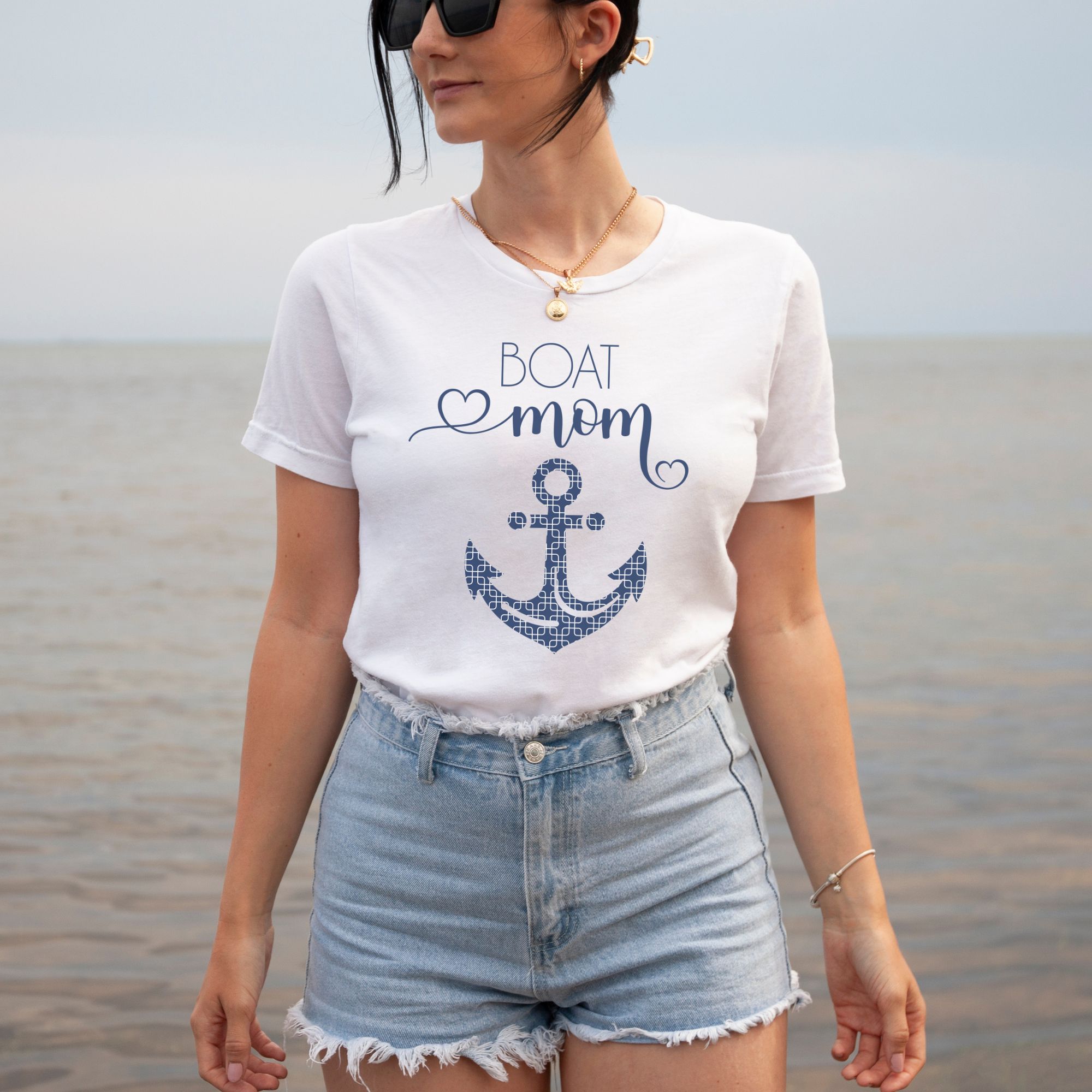 Boat Mom Nautical Anchor Shirt - Blue Print