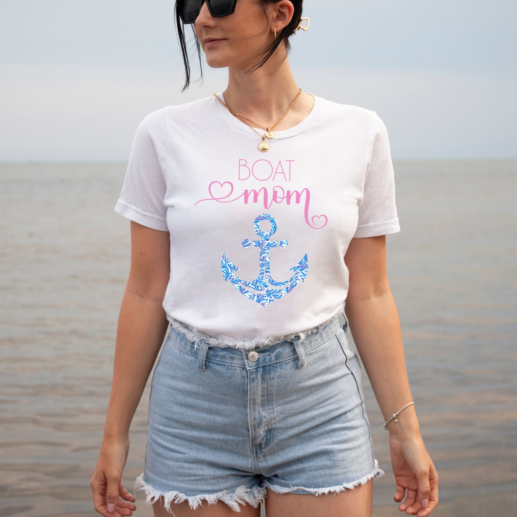 Boat Mom Nautical Anchor Shirt - Pink Print