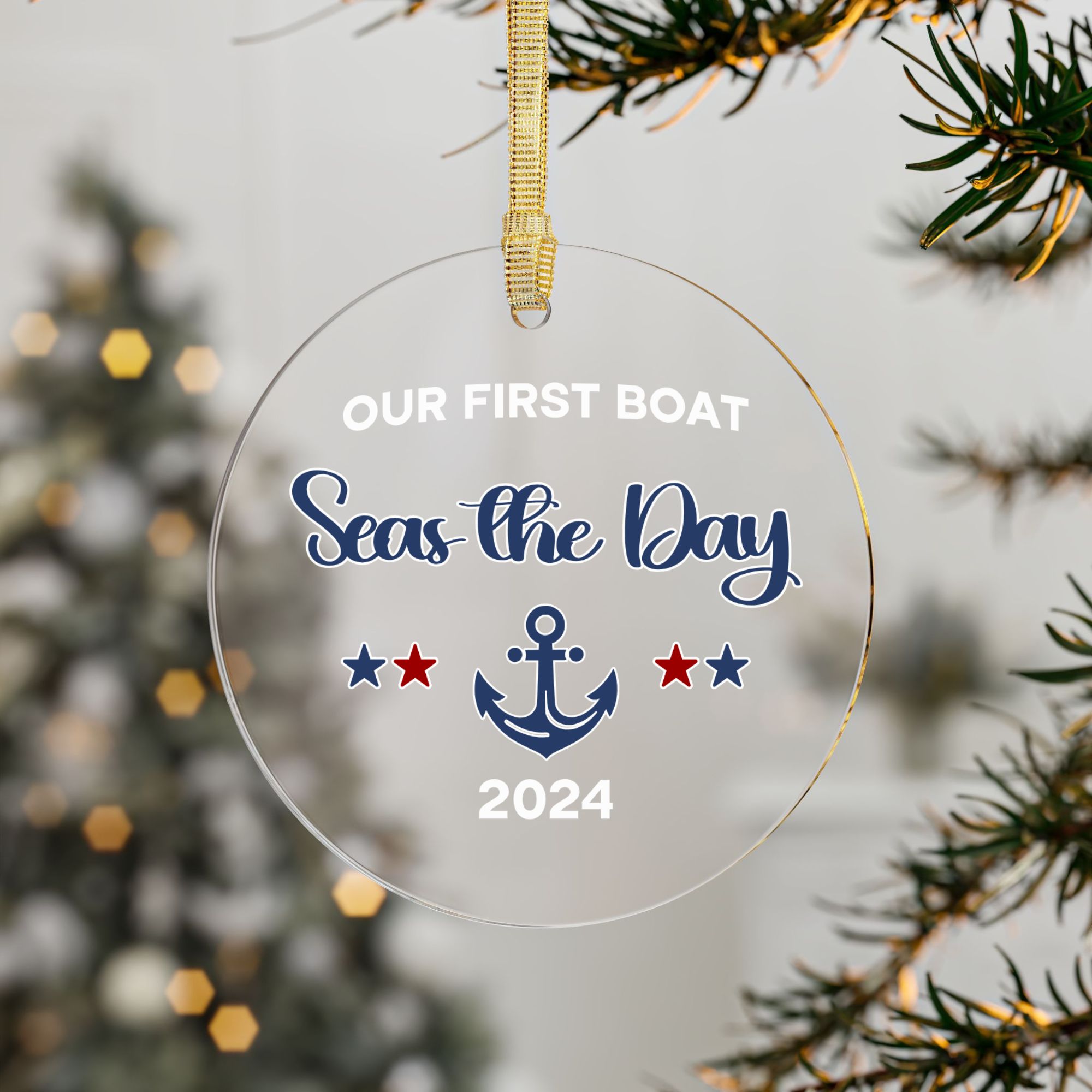 Custom Our First Boat Ornament - Acrylic or Glass