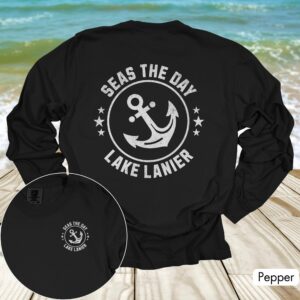 Custom Boat Name Location Anchor w/Back Print Long Sleeve - Image 2