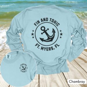 Custom Boat Name Location Anchor w/Back Print Long Sleeve - Image 4
