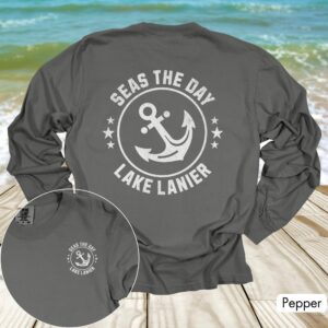 Custom Boat Name Location Anchor w/Back Print Long Sleeve - Image 6