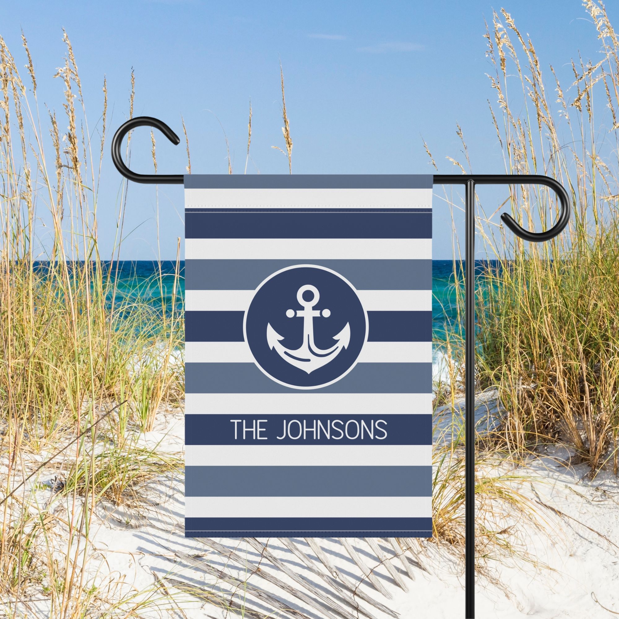 Custom Nautical Blue Stripe Anchor Garden Flags