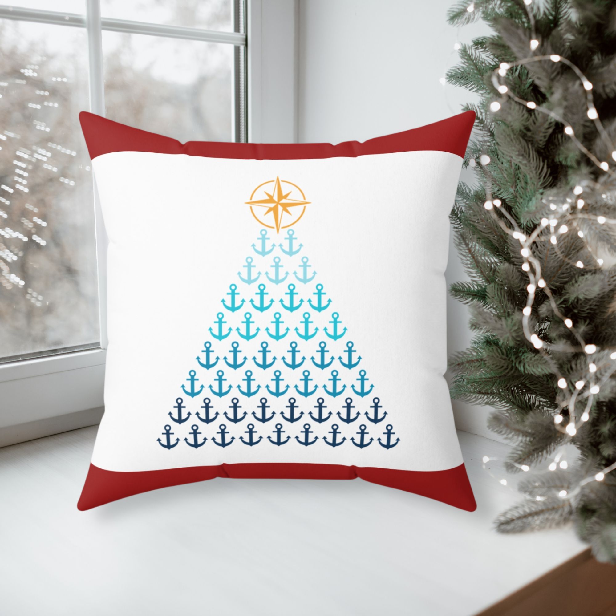 Anchor Christmas Tree Suede Pillow