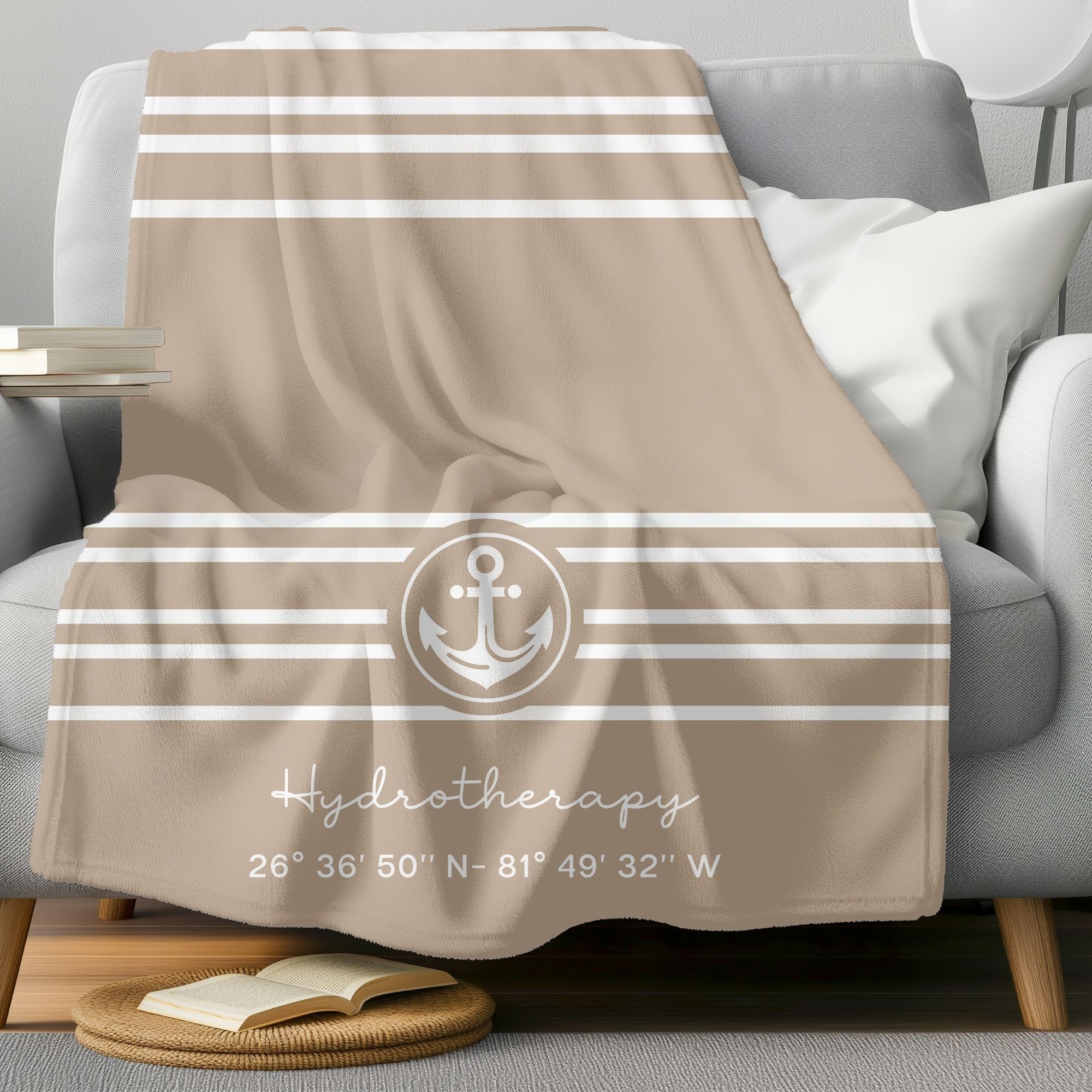 Custom Nautical Anchor Throw Blanket-Linen