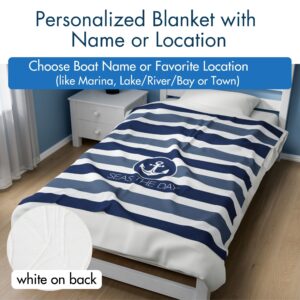 Custom Coastal Throw Blanket-Blue Stripes - Image 2